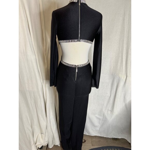 Fashion Nova Black Long Sleeve Backless Dress With Rhinestone Trim Evening  flaw - Picture 13 of 16